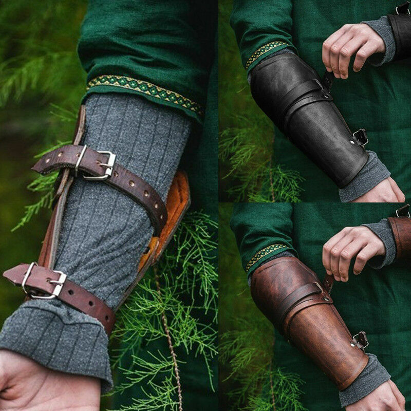 PU Leather Arm Guards Medieval Bracers Adjustable Wrist Guard Cosplay Props NEW