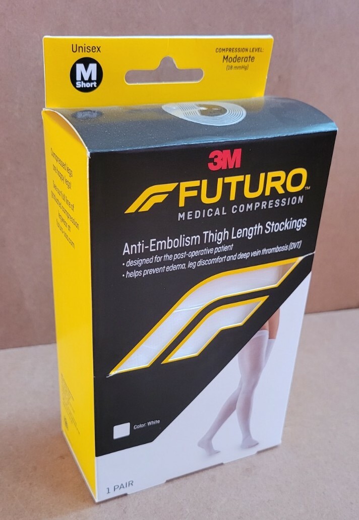 (3 Pk) FUTURO Anti-Embolism Stock Knee Length Closed Toe White Medium Moderate