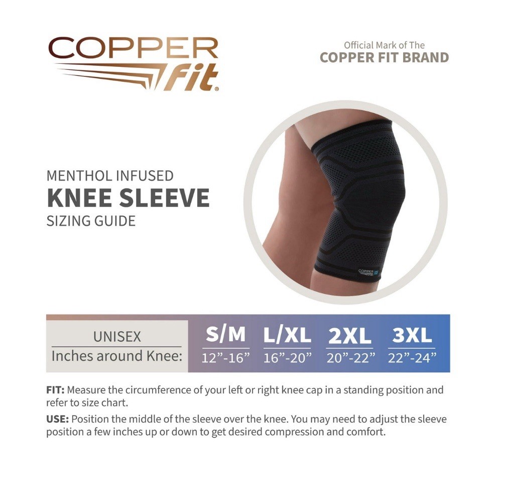 Copper Fit® ICE Compression Knee Sleeve, Menthol Infused, Large/XL, Black 1-Pack