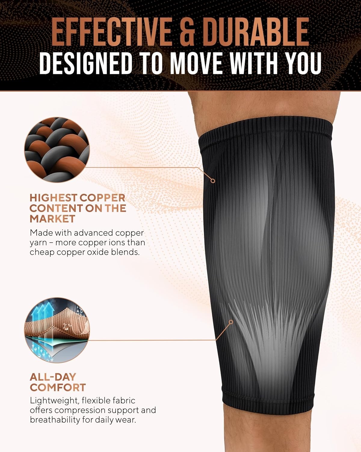 Calf Compression Sleeve — Premium Copper Compression Shin Sleeve for Men & Women