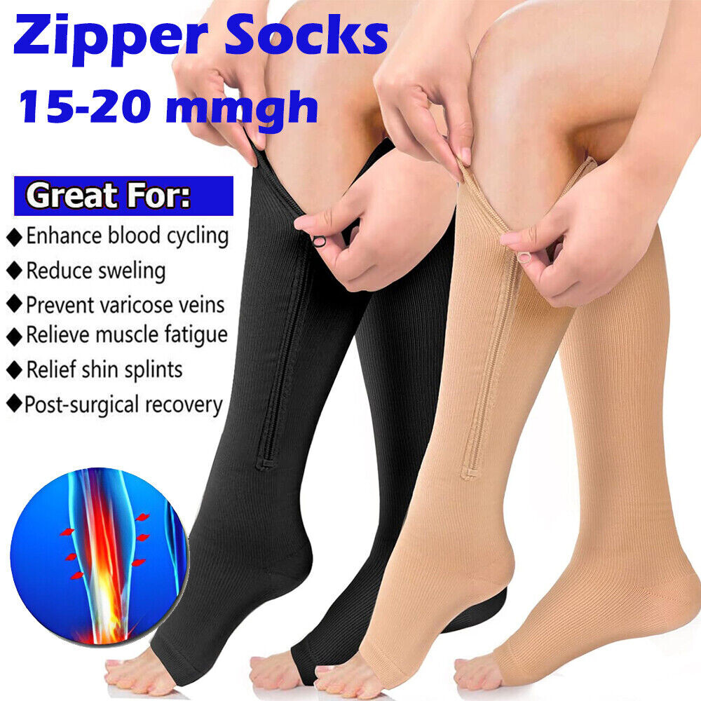 Zipper Open Toe Compression Socks 20-30mmHg Varicose Vein Arch Support Stocking