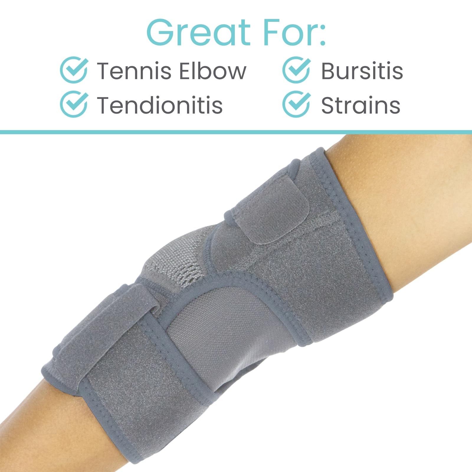 Vive Elbow Brace – Tennis Compression Sleeve – Wrap for Standard, Gray
