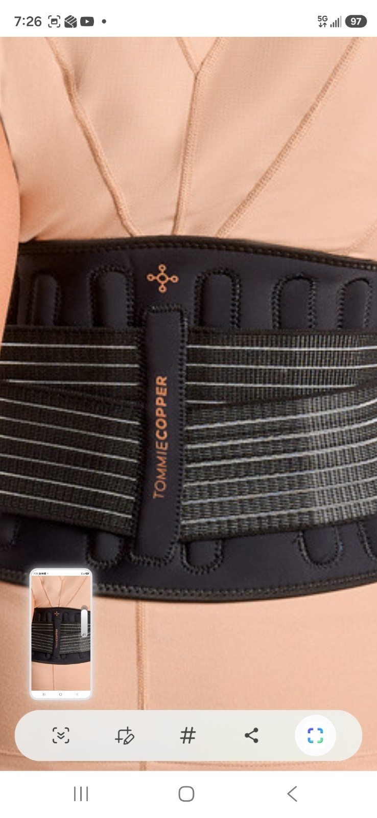 TOMMIE COPPER Low Profile Adjustable Compression Back Brace Infrared Technology
