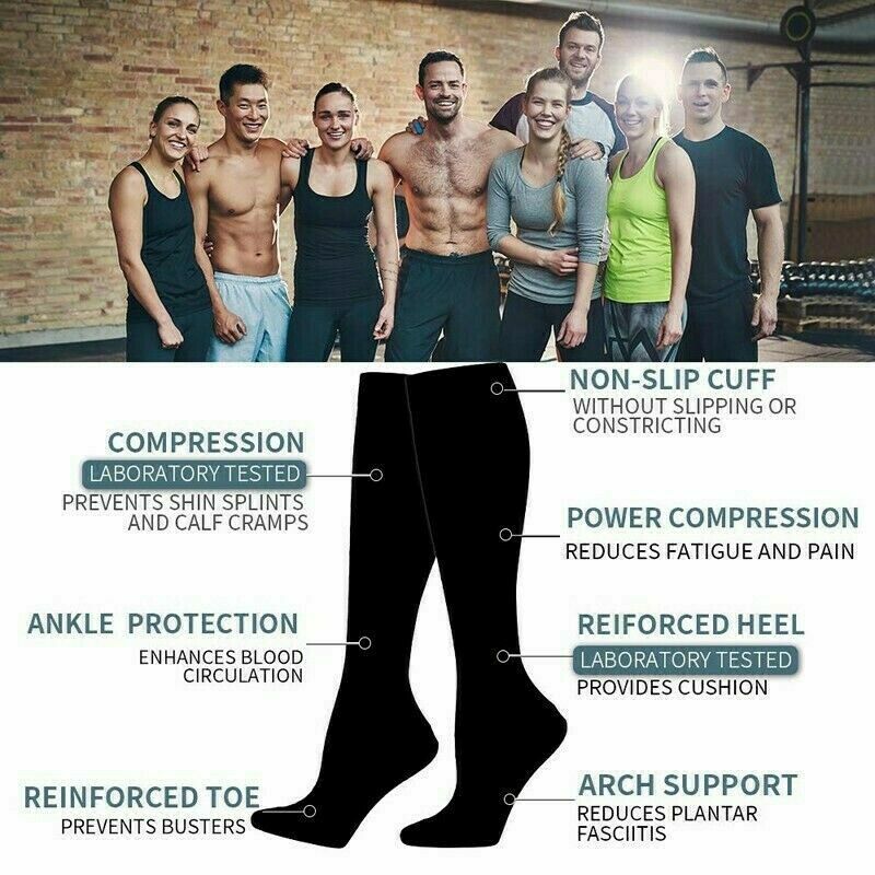 (3 Pairs) Compression Socks 20-30mmHg Graduated Support Mens Womens S-XXL