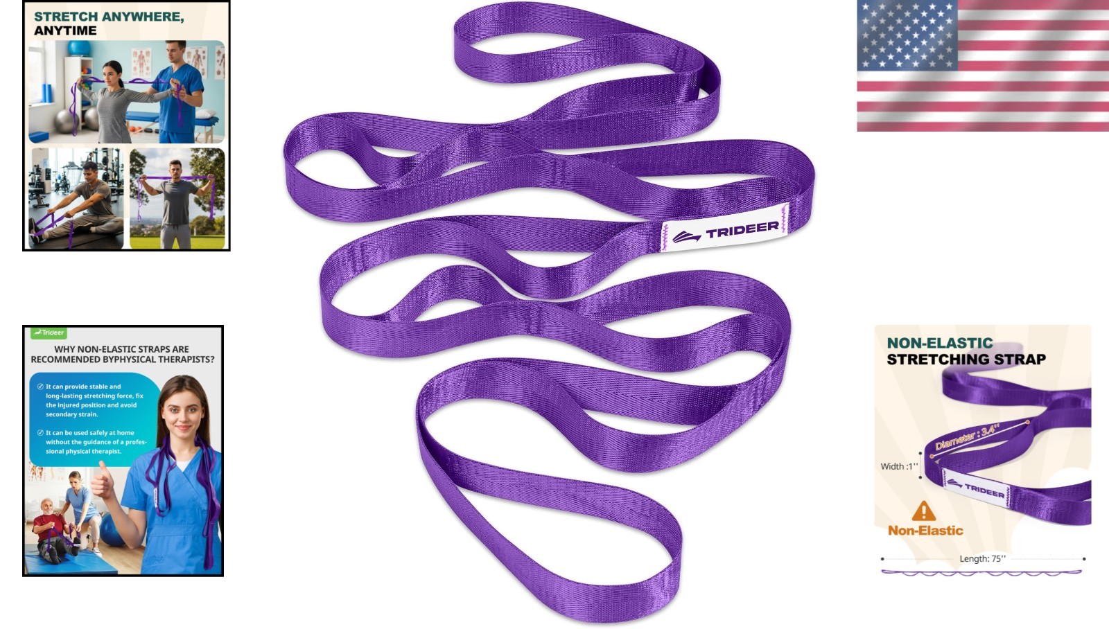Essential 75″ Stretching Strap for Enhanced Flexibility – Ideal for Rehab & More