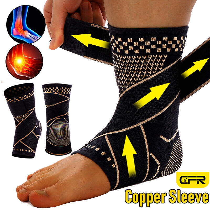 Copper Ankle Support Brace Compression Sleeve Plantar Foot Fasciitis Wrap Sports