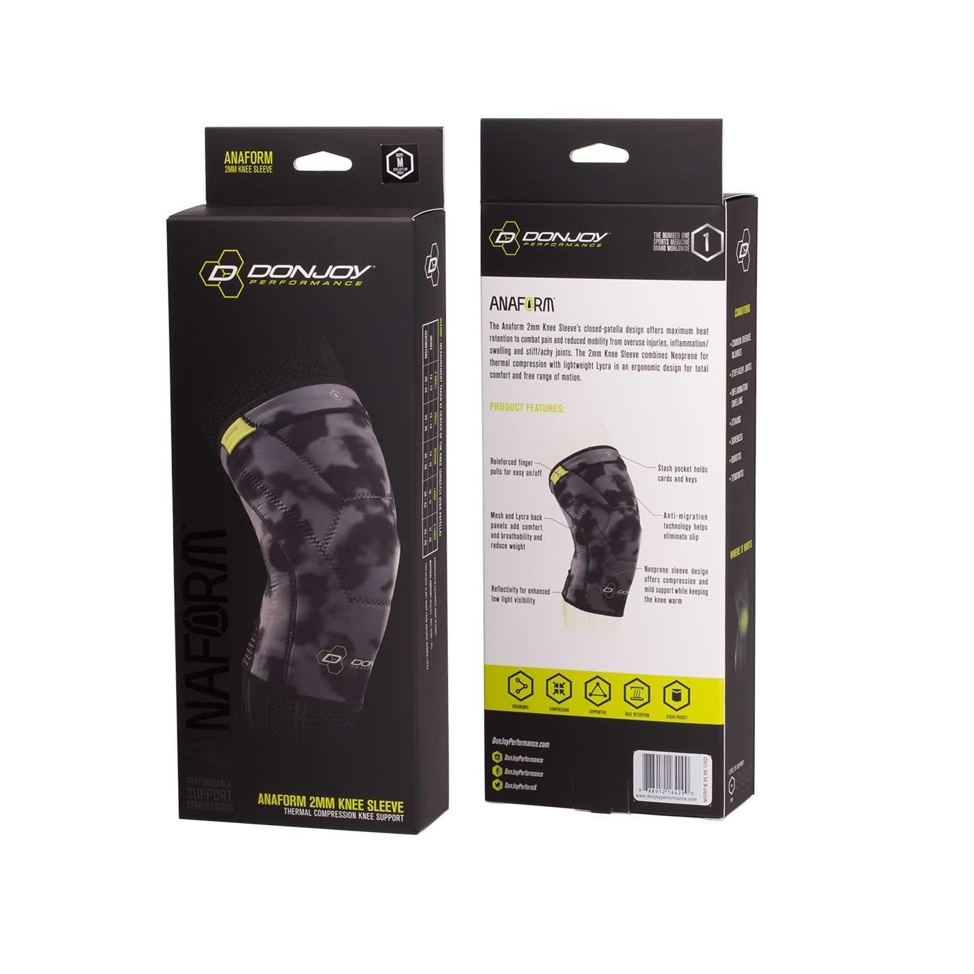 Donjoy Performance Anaform 2Mm Closed Patella Knee Brace Sleeve Camo X-Large