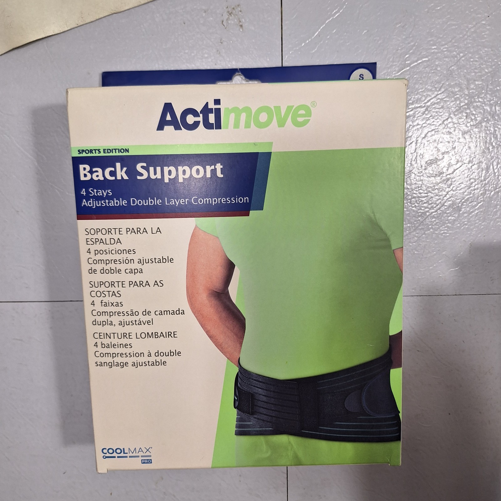 Actimove Back Support 4 Stays Adjustable Double Layer Compression Small Black