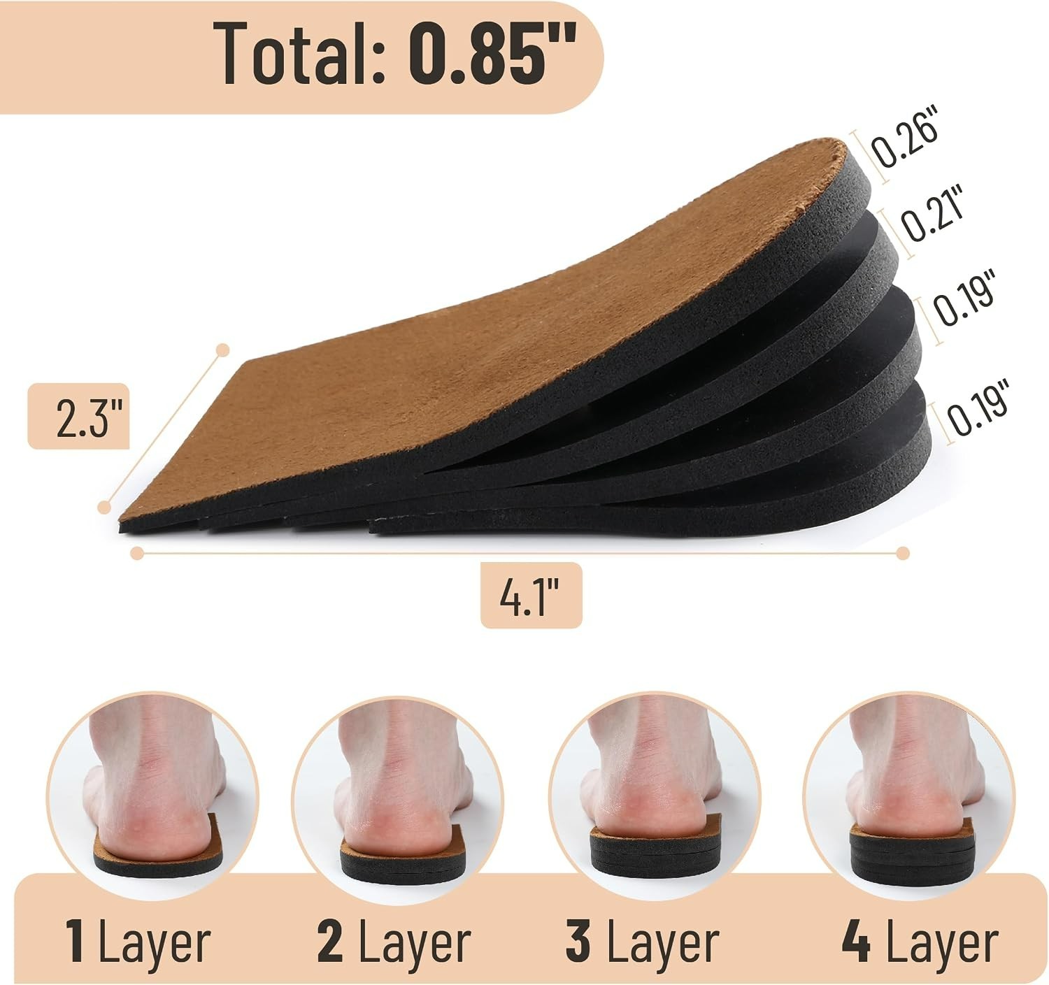 Dr. JK Adjustable Heel Lifts – 4 Layers Foam Pads for Uneven Legs, Large Size