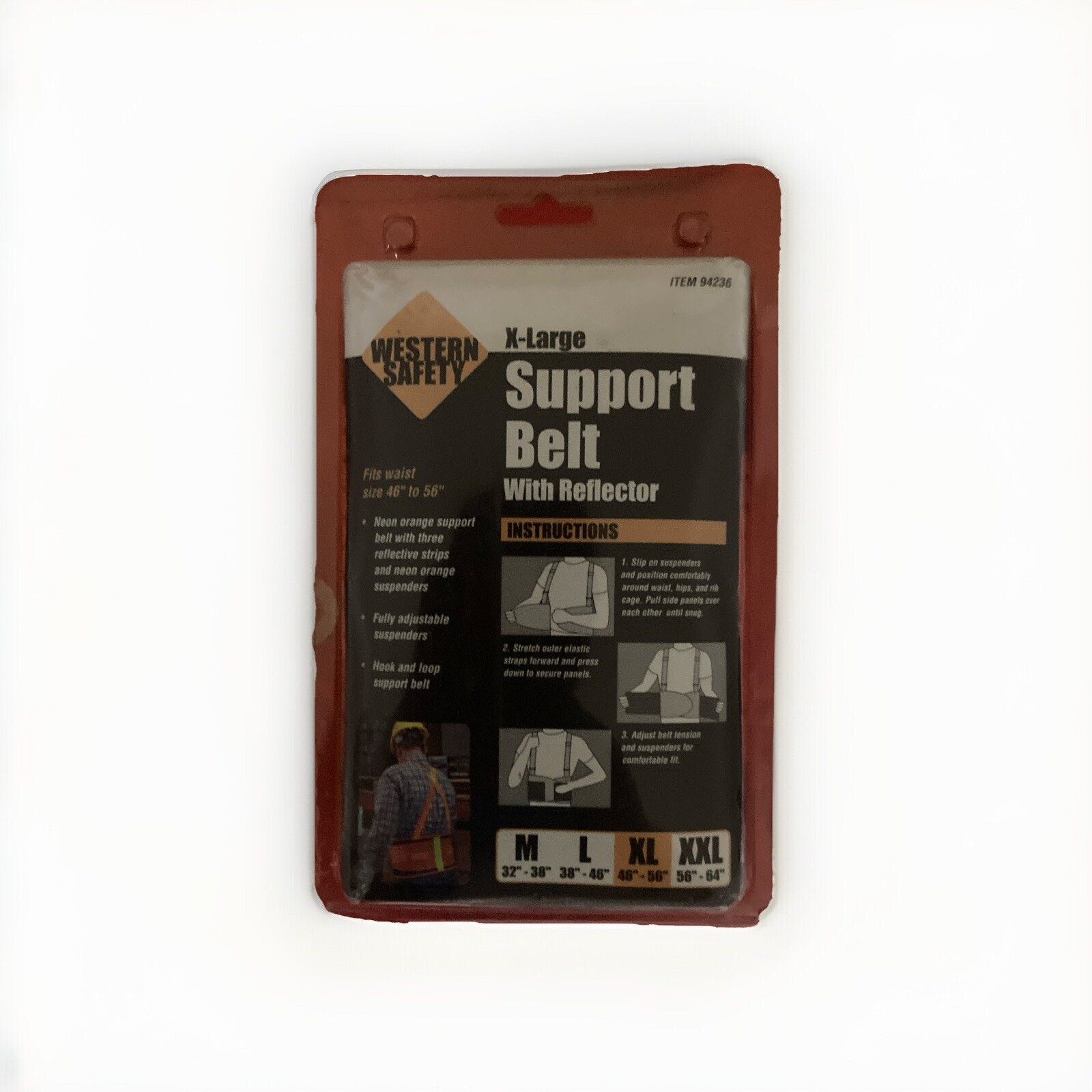 Western Safety XL Lumbar Support Fits Waist 46-56″ Adjustable Suspenders Neon