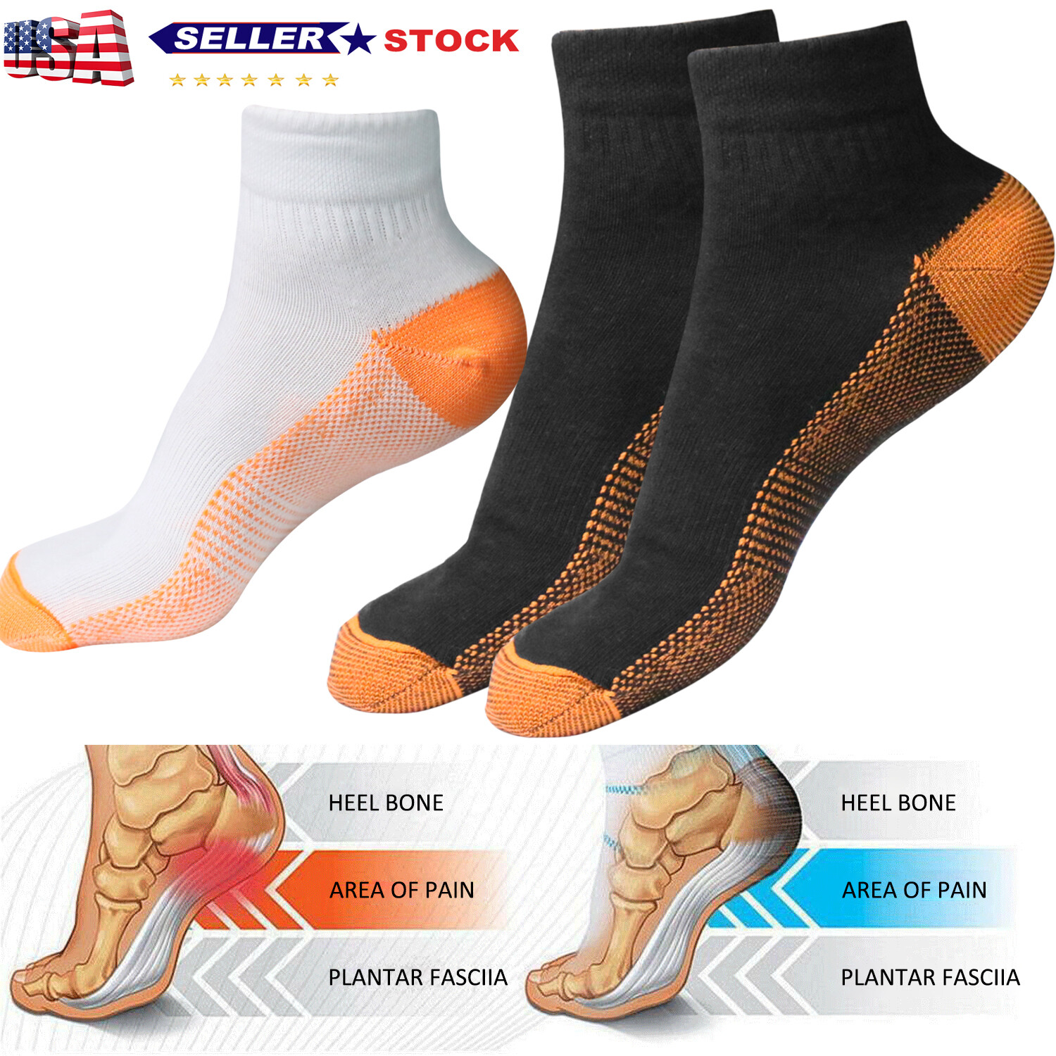 1-3Pair Compression Socks Women Men Arch Support Plantar Fasciitis Running Ankle