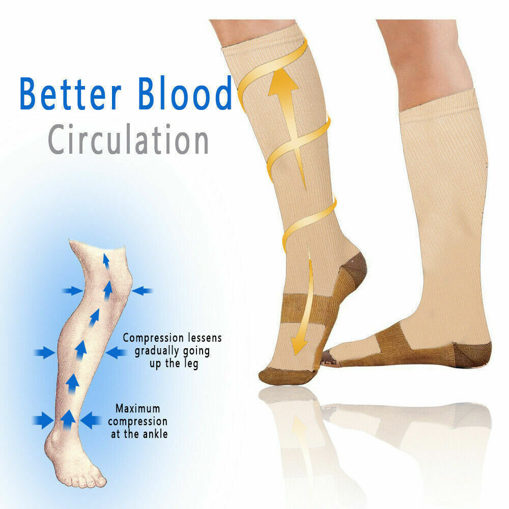 [3 Pairs] Copper Compression Socks 20-30mmHg Graduated Support Mens Womens S-XXL