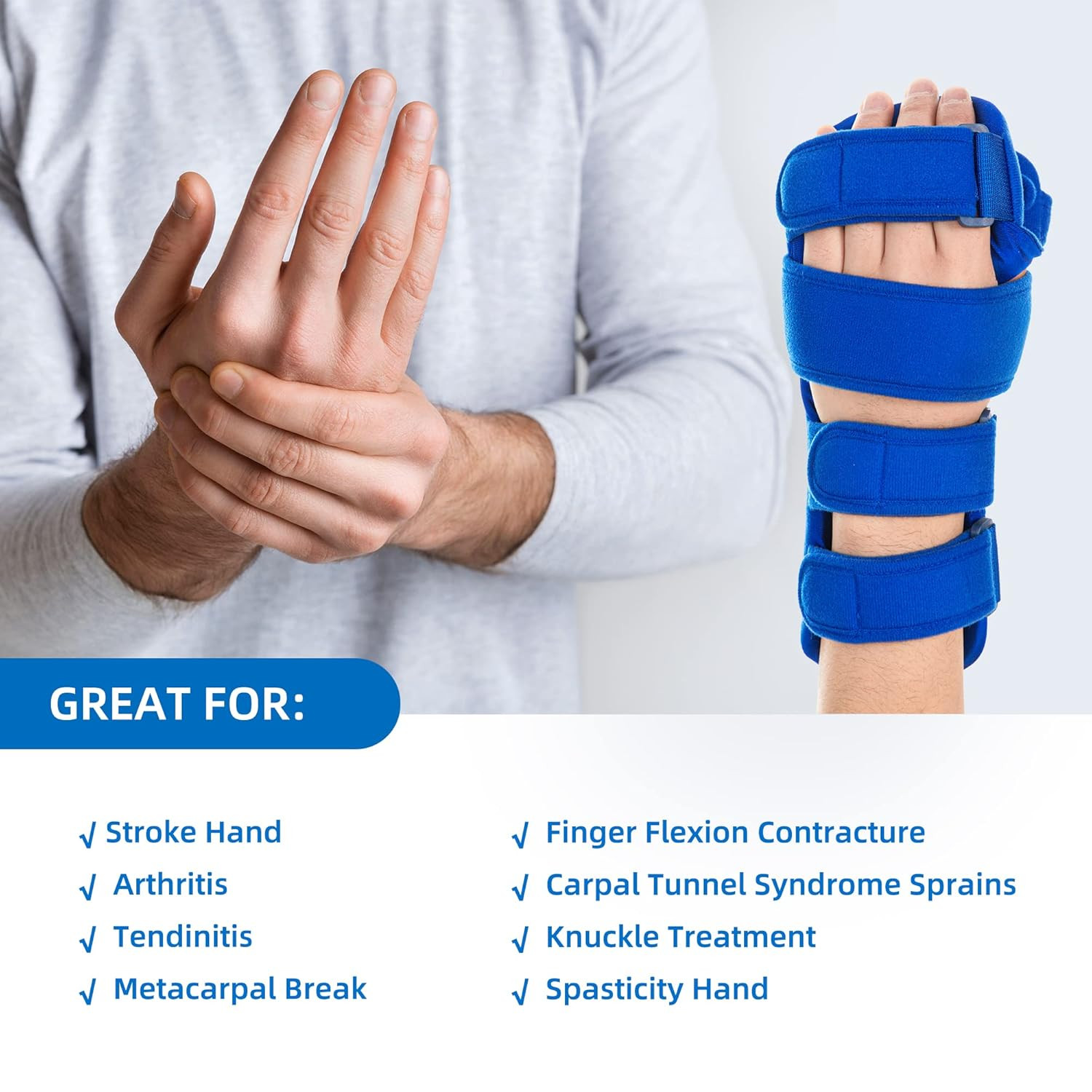 Fanwer Resting Hand Splint, Stroke Hand Therapy Equipment for Stroke Recovery Pa
