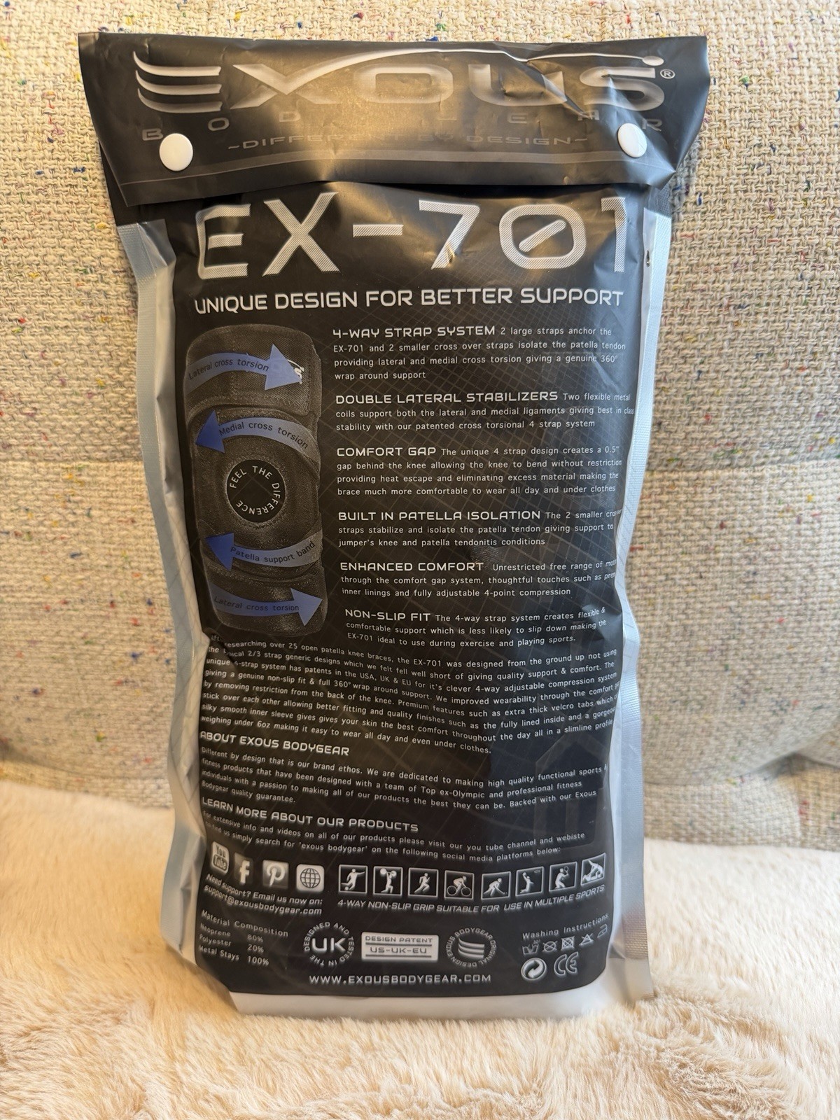 Exodus Body Gear Stabilizing Knee Brace – One Size Adjustable Fit . 3.5mm…