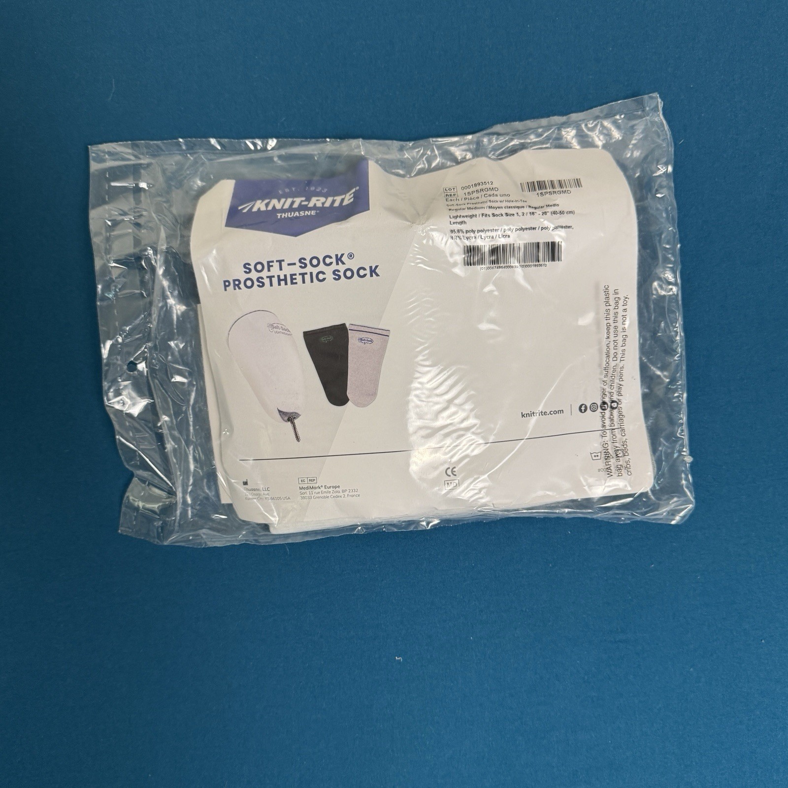 Knit-Rite Soft-Sock Prosthetic Sock W/ HOLE IN TOE FIT SOCK SZ 1, 2/16”-20 NWT
