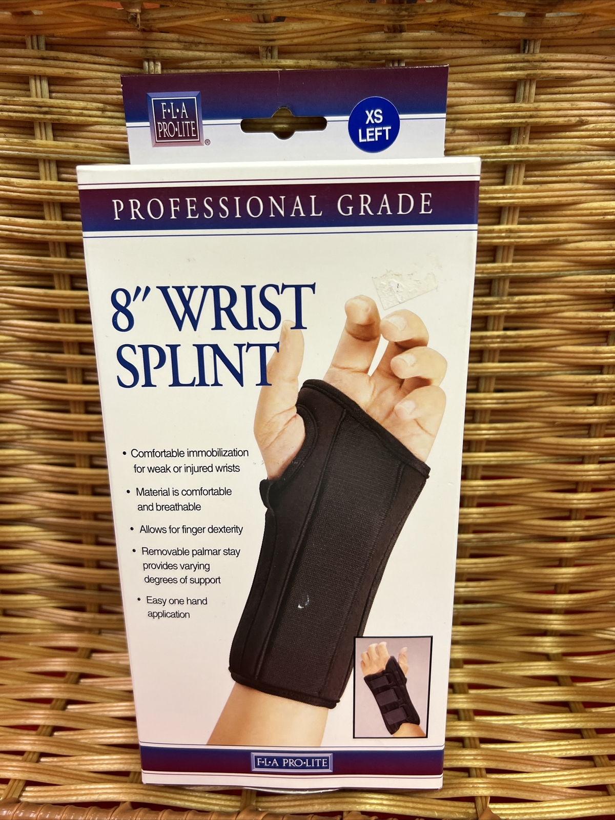 FLA Pro-Lite 8″ Wrist Splint Black Left Hand X-Small New In Box