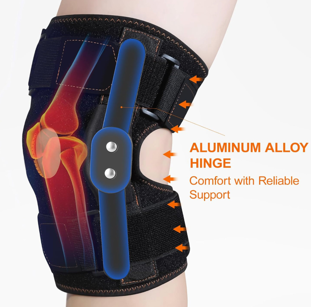 Hinged Knee Brace with Side Stabilizers ROM Knee Support Adjustable Support
