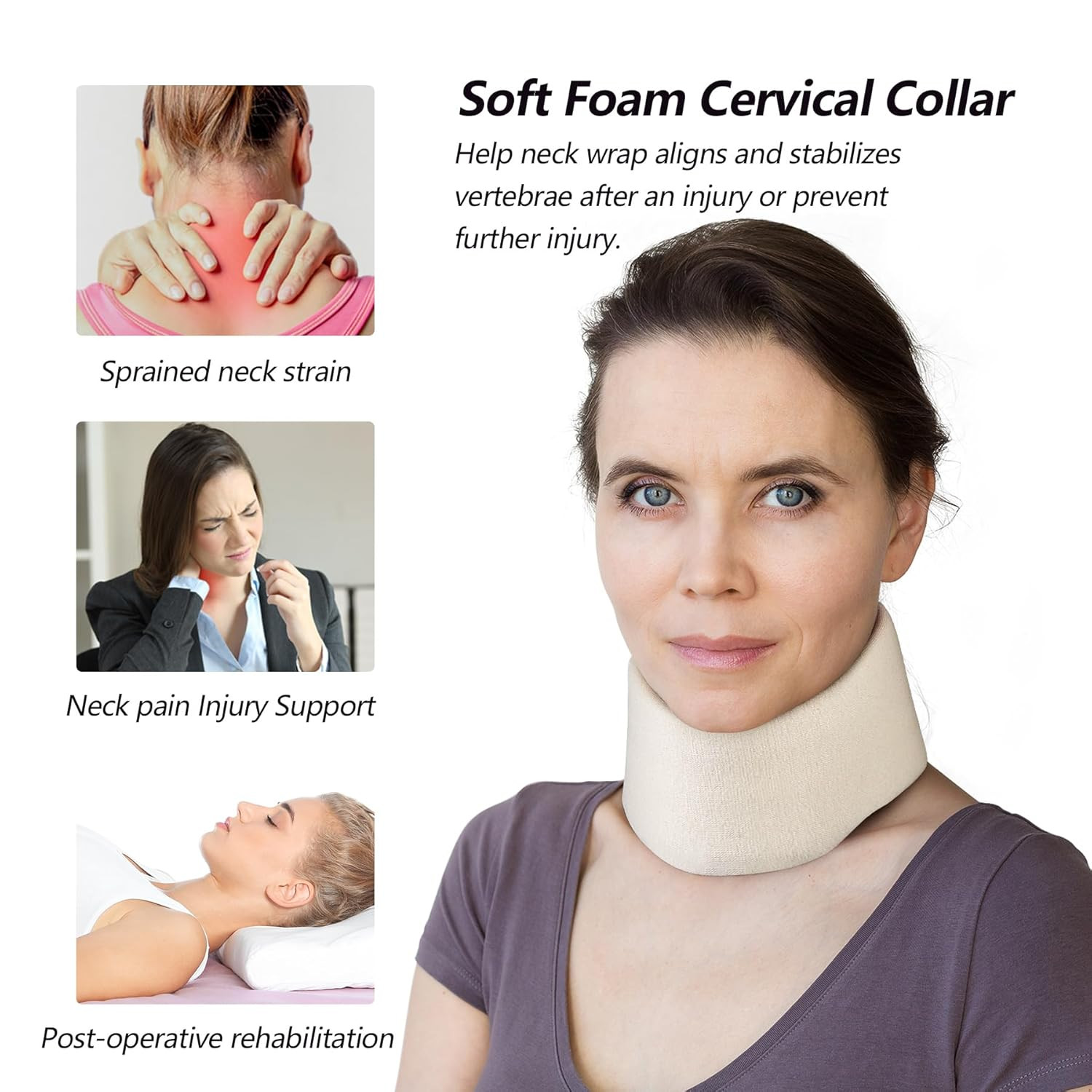 Soft Foam Neck Brace Universal Cervical Collar, Adjustable Neck Support Brace fo