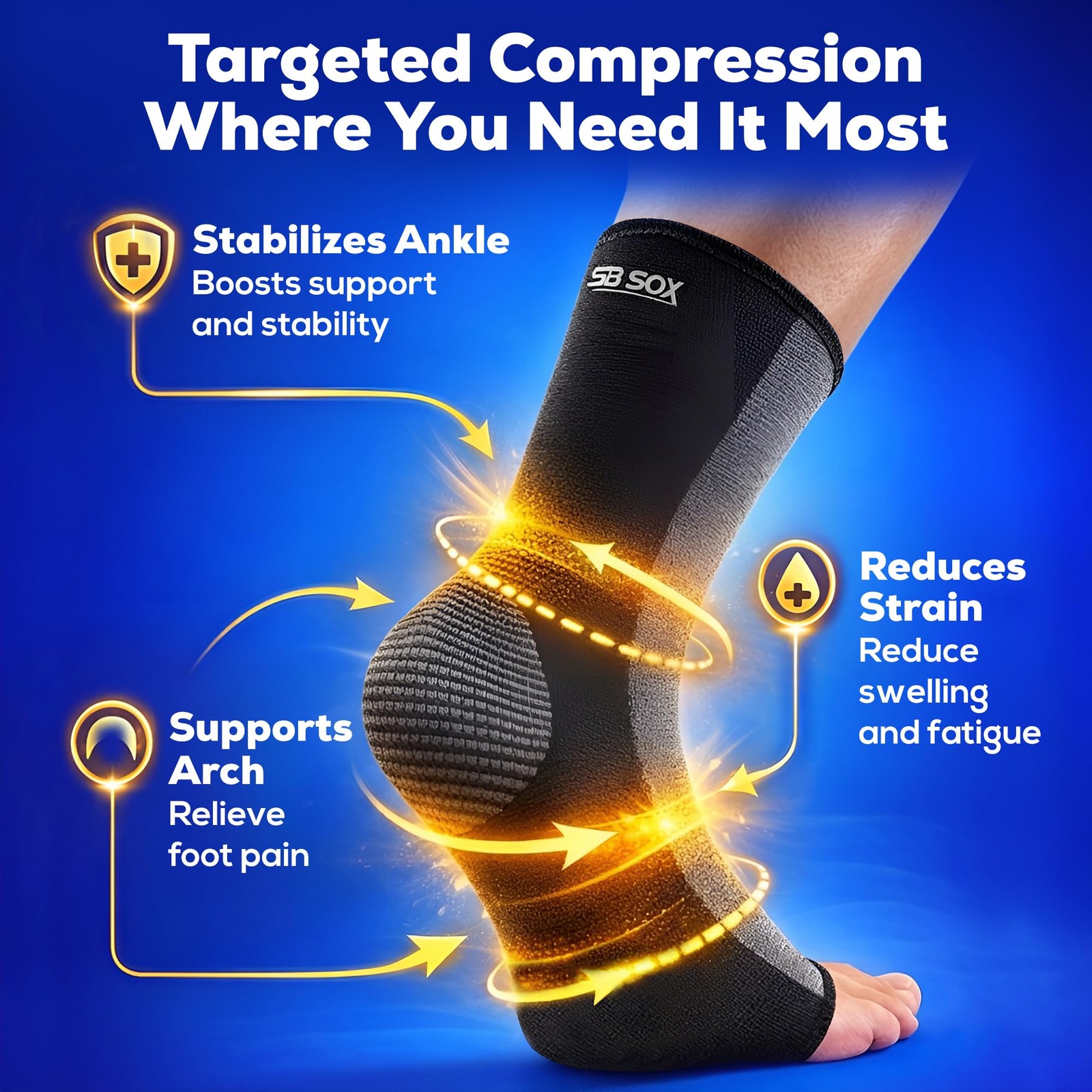 SB SOX Compression Ankle Brace (1 Pair) – Support X-Large, Black/Gray