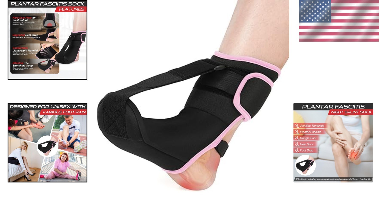 Plantar Fasciitis Night Splint Sock – Black Pink Small, Ultimate Comfort Relief