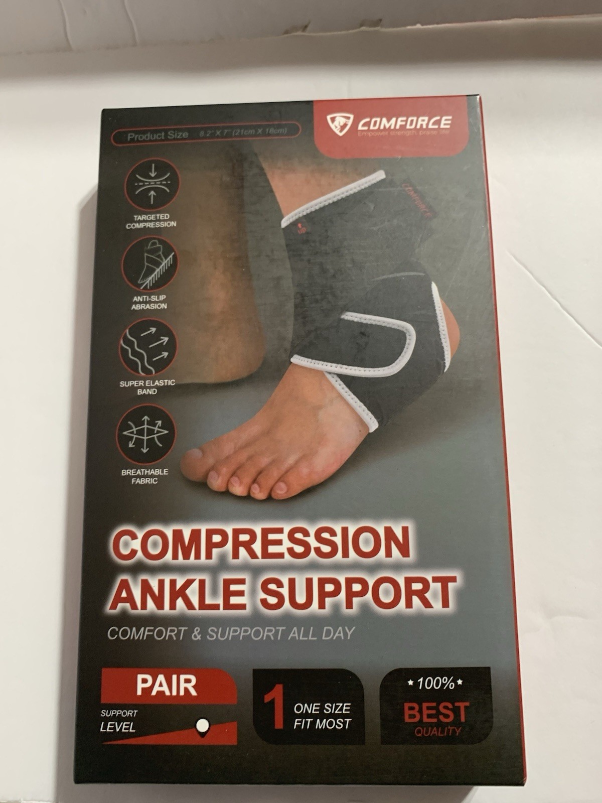 Comforce Compression Ankle Braces – One Size Fits Most – 1 Pair (2 Pieces)