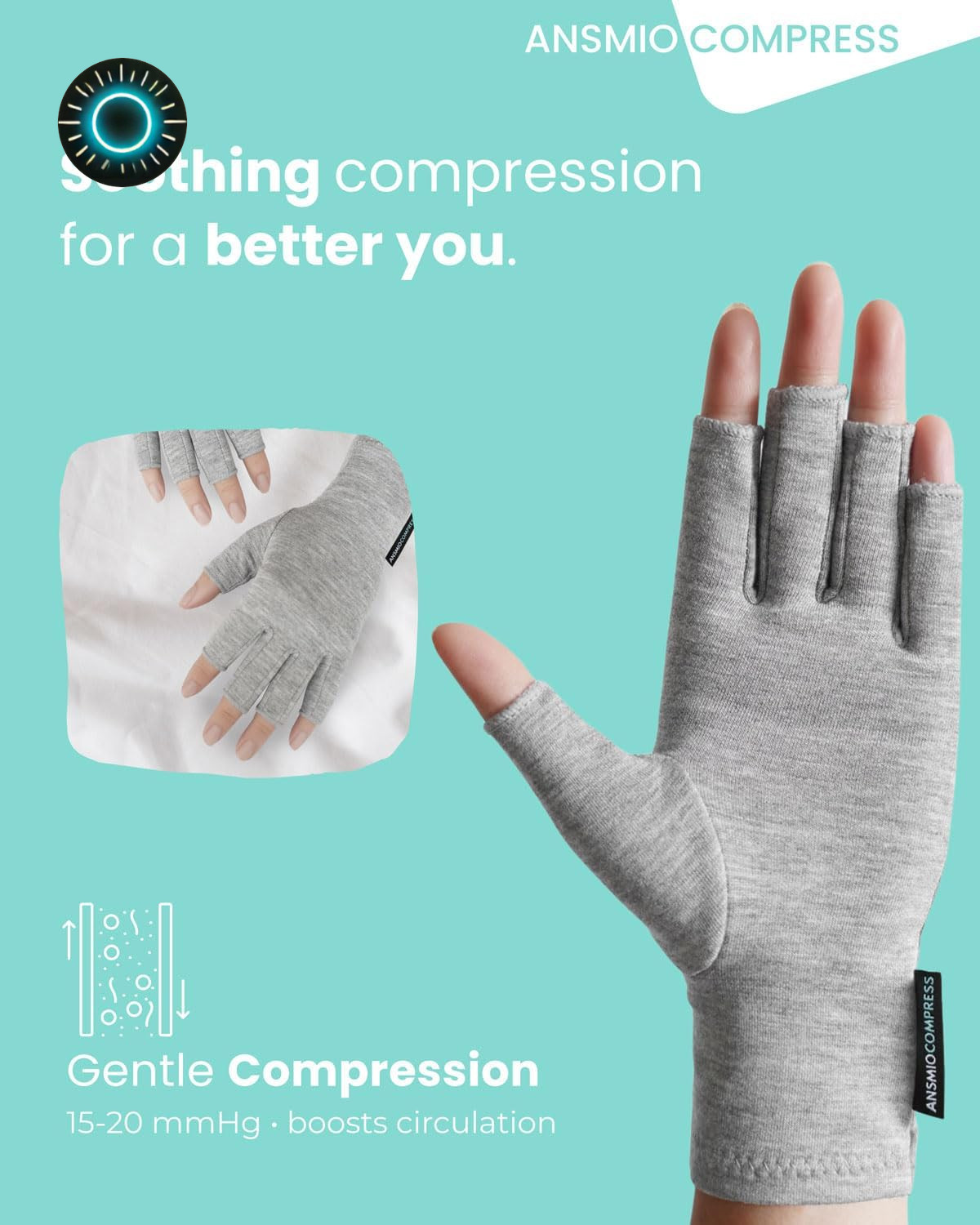 Bamboo Rayon Compression Gloves Fingerless Arthritis & Carpal Tunnel Relief M