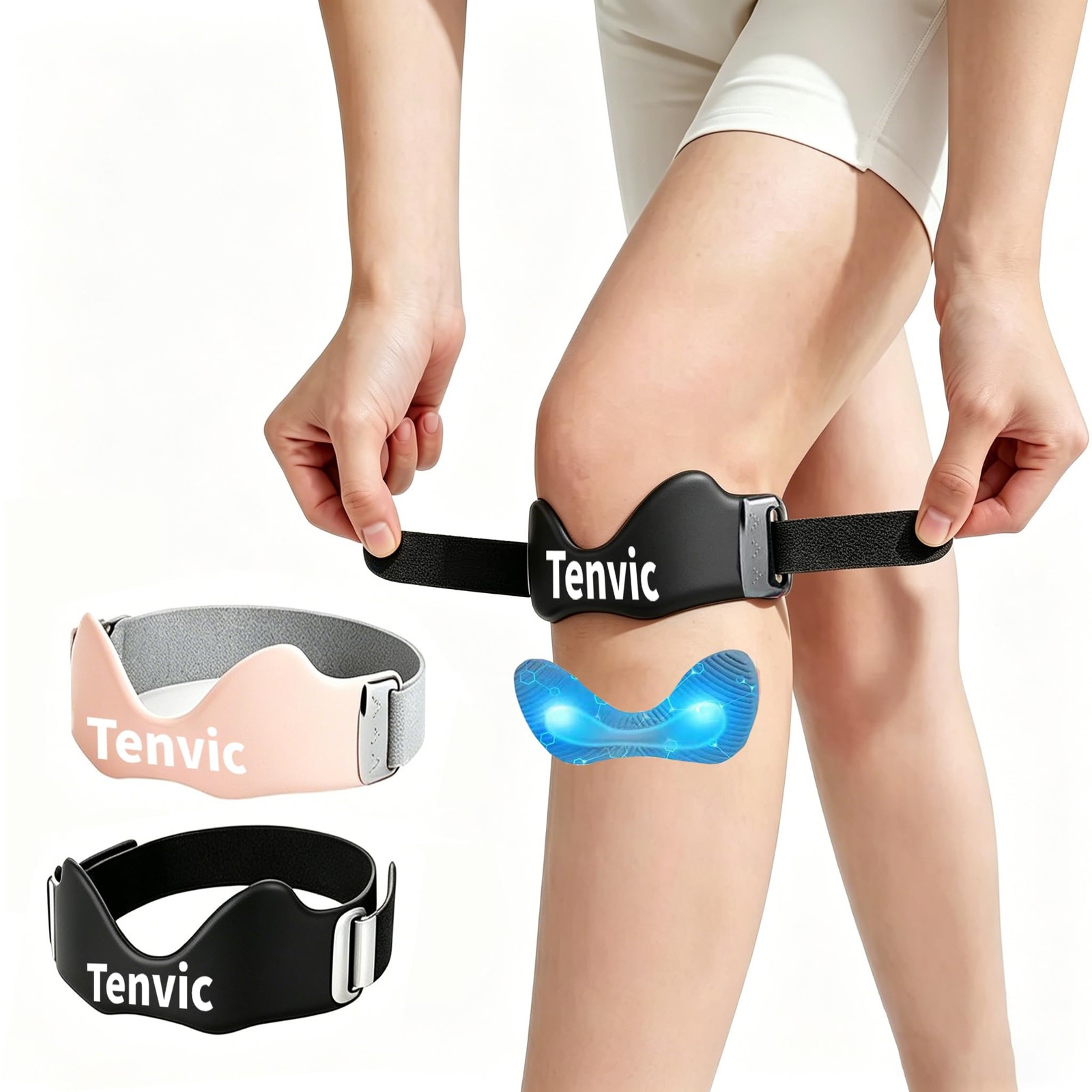 Knee Strap, Adjustable Patella Tendon Support Band with 0.3in 3D Black