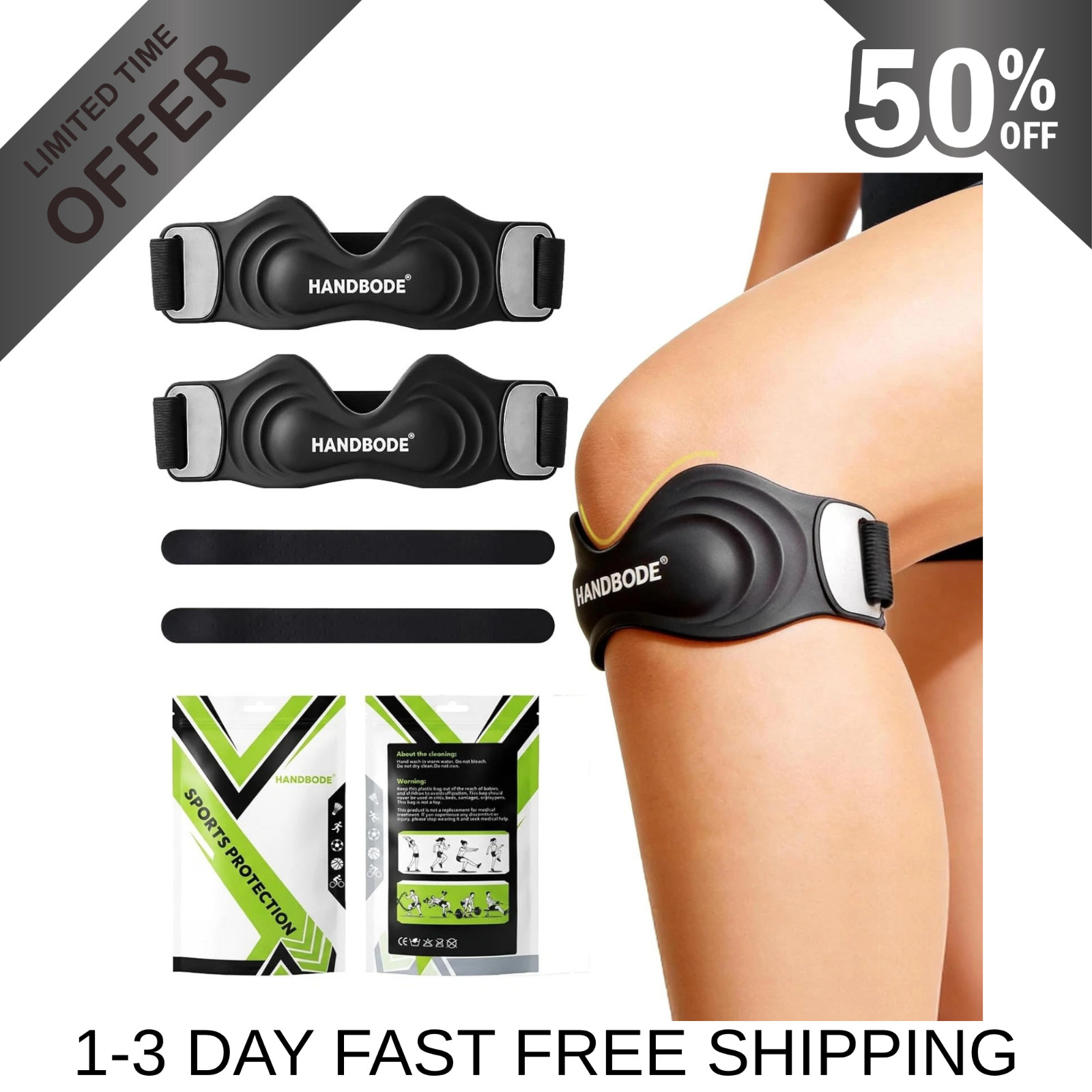 Patellar Tendon Support Strap, Silicone Knee Brace for Men Women, Adjustable Pat
