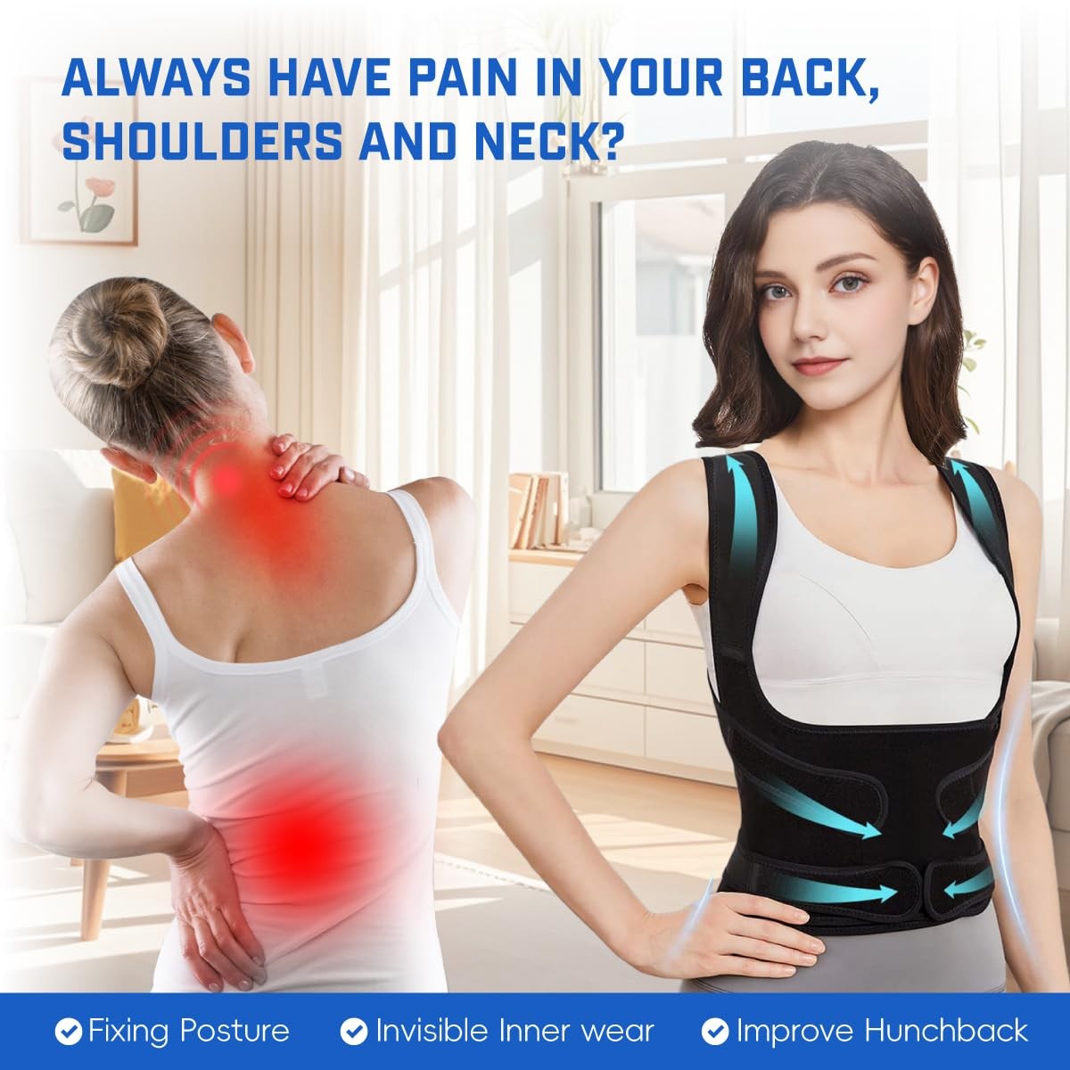 Back Brace Posture Corrector for Women & Men, Adjustable Shoulder Straightene…