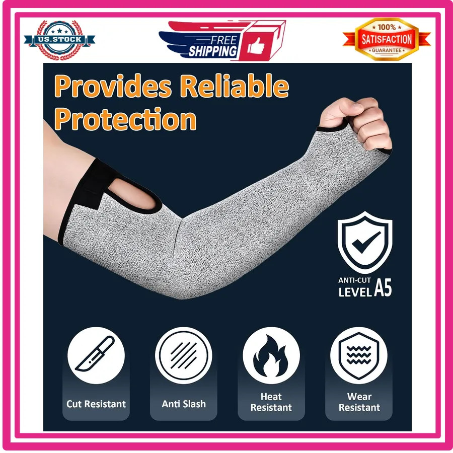 1 Pair Cut Resistant Arm Sleeves with Thumb Hole for Gardening Welding Grey