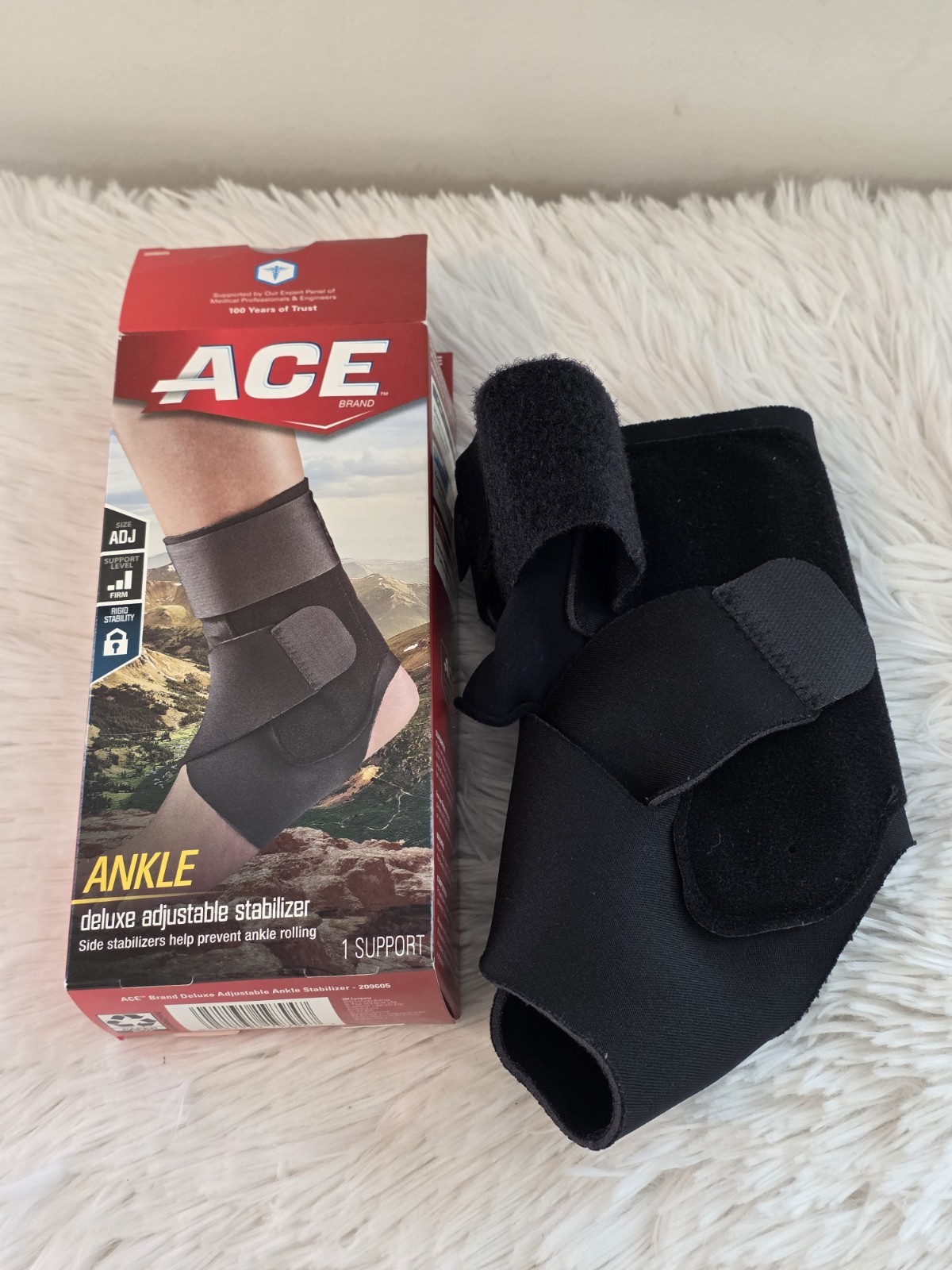ACE Deluxe Ankle Stabilizer, Adjustable, Black, Side Stabalizer, 1 count