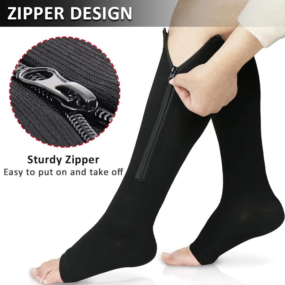 Unisex Compression Socks with Zipper Open Toe Knee Length Stockings Men Women US