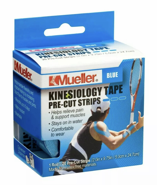 Mueller Sports Medicine Kinesiology Tape Pre-Cut Strips, Blue, 20 Strips 2×9.75
