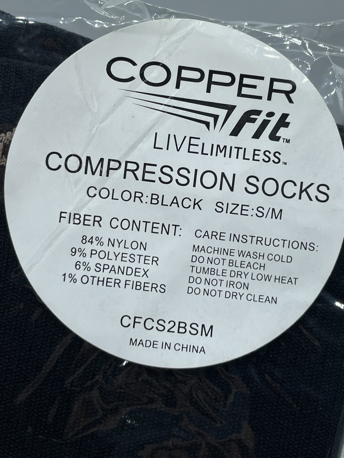 COPPER FIT Live Limitless Compression Unisex Calf Socks Black Size S/M