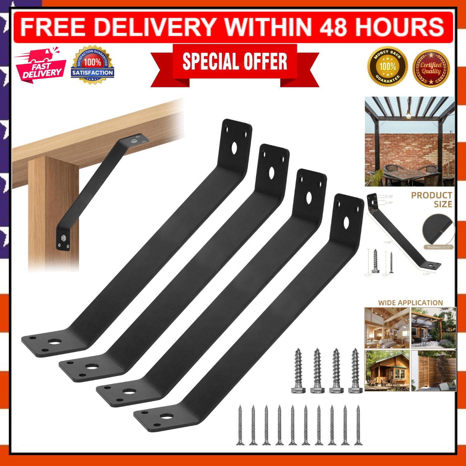 Versatile 4-Piece Black Angle Bracket Set for Furniture and Structual Support