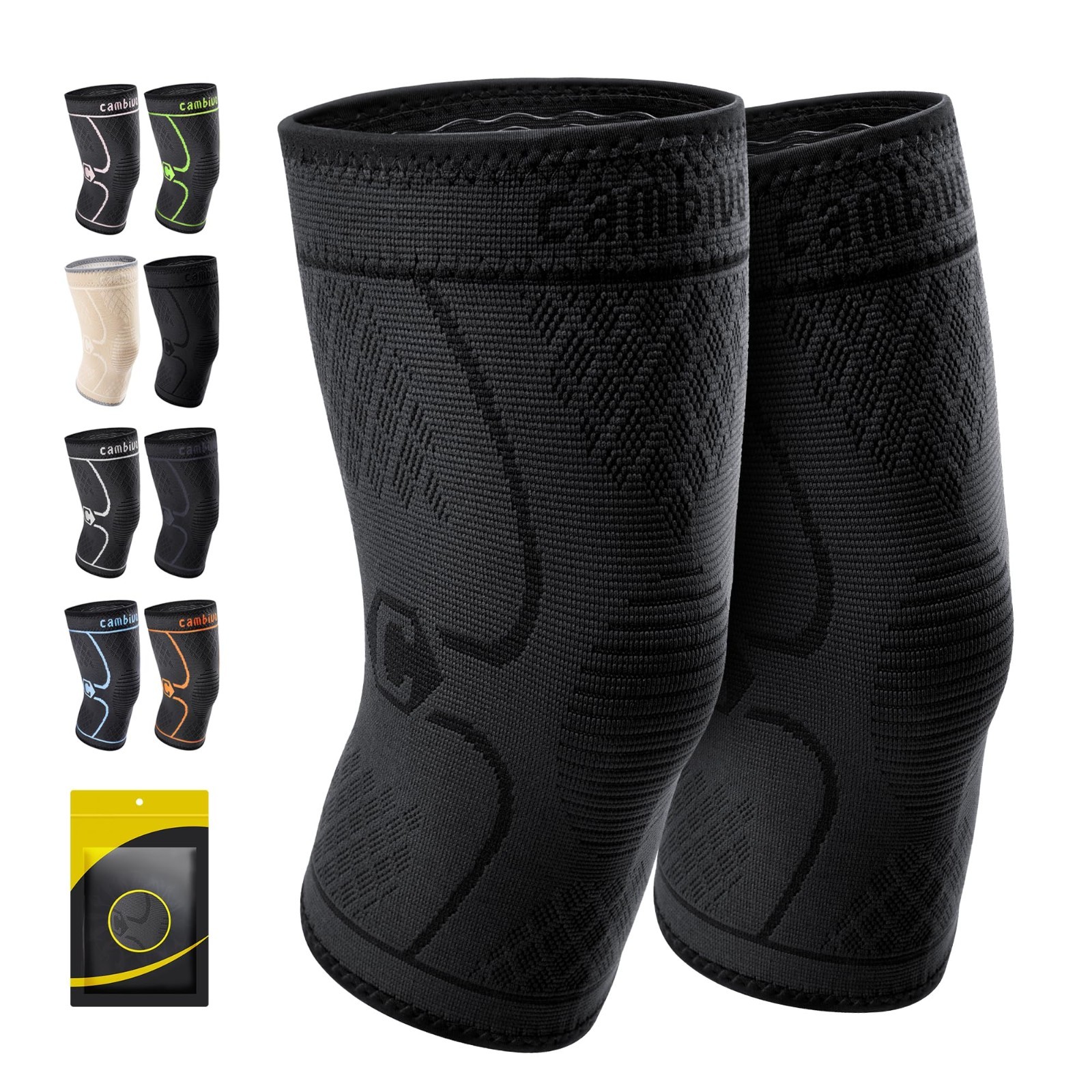 Knee Compression Sleeves – 2 Pack Support for Running, Gym, Hiking, Sports – Lar