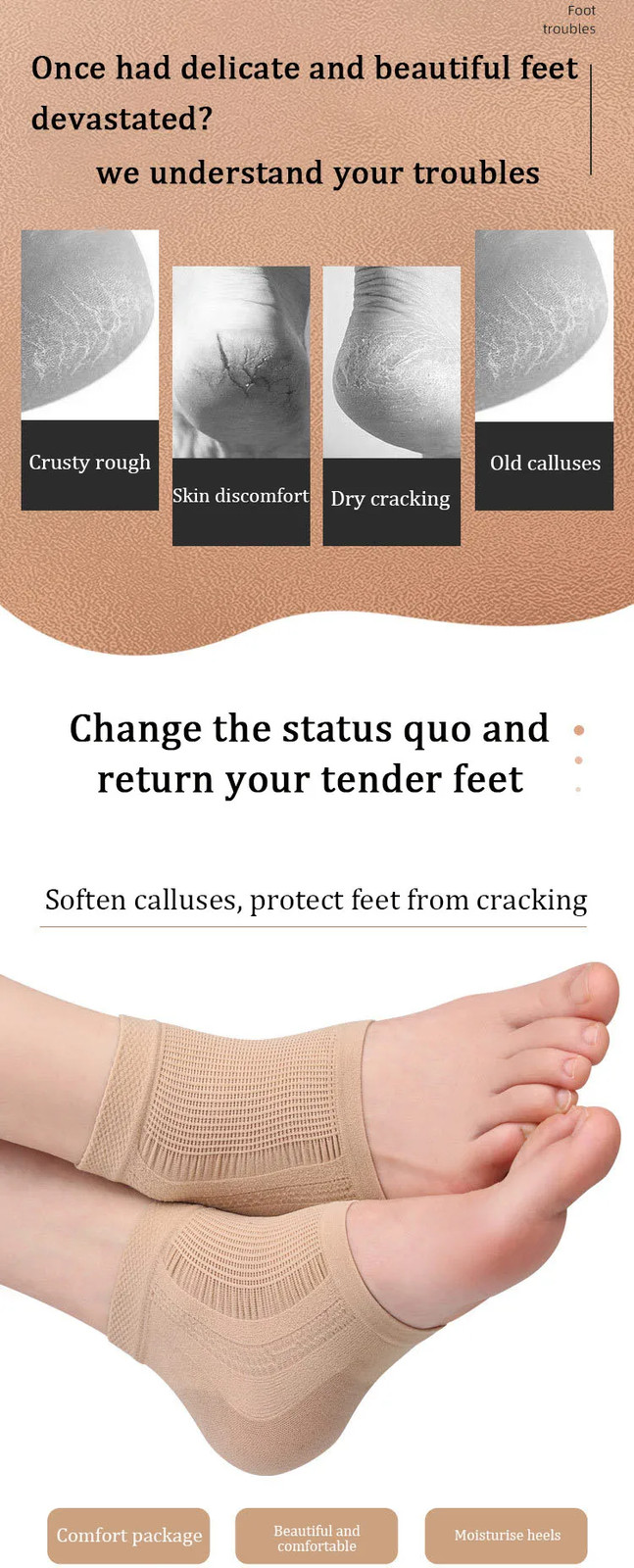 Heel Protector Mesh Gel Silicone Heel Socks Foot Cover Moisturizing Anti-wear An