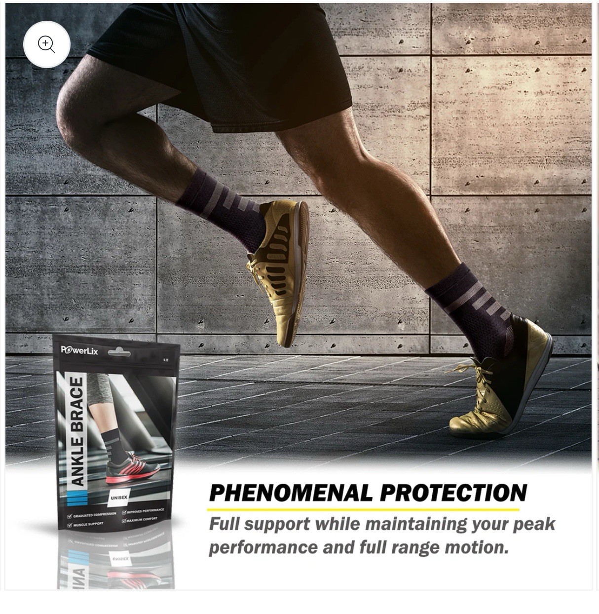PowerLix Ankle Compression Brace Unisex Size L Black Plantar Injury Recover