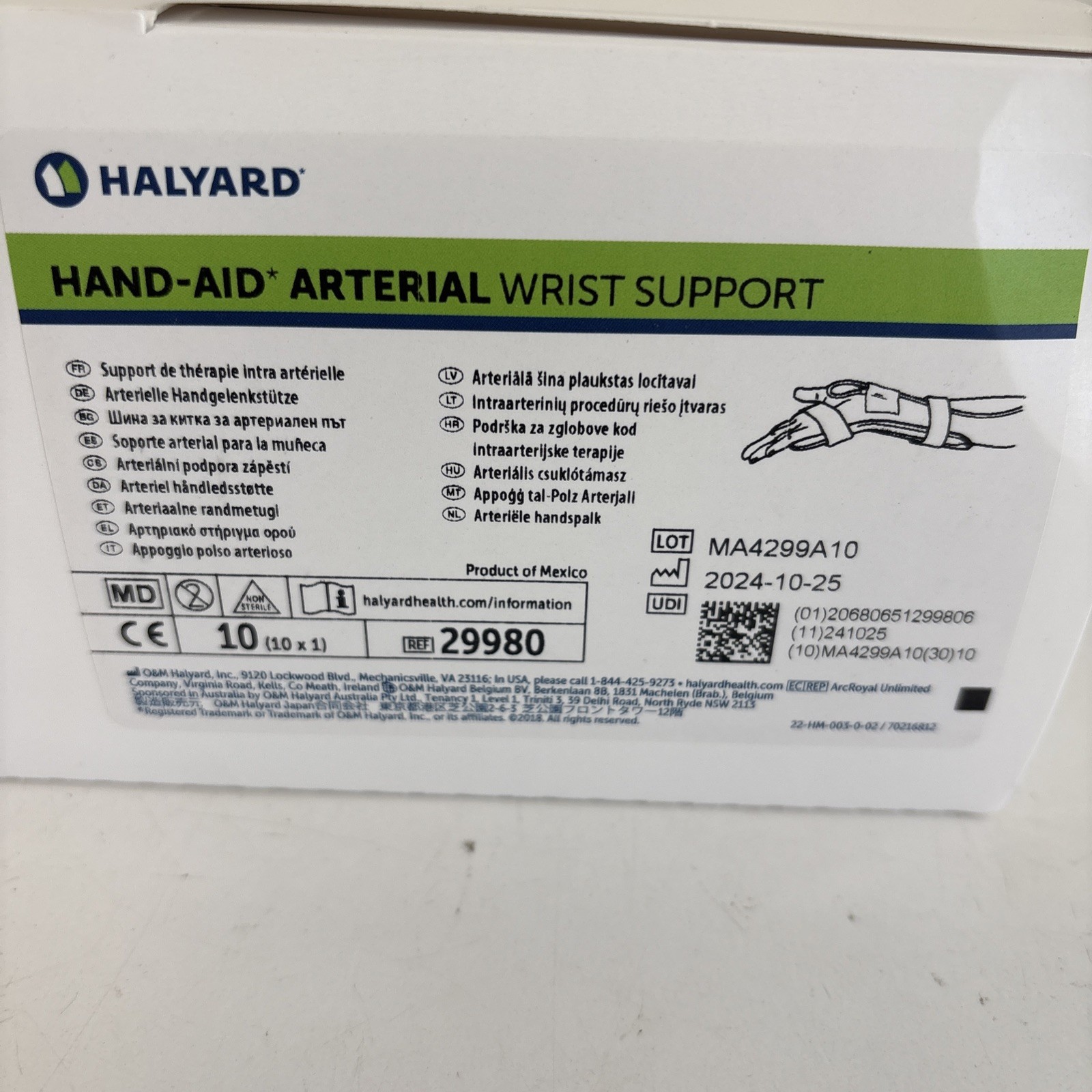 10 X Halyard 29980 Hand-Aid Arterial Wrist Support