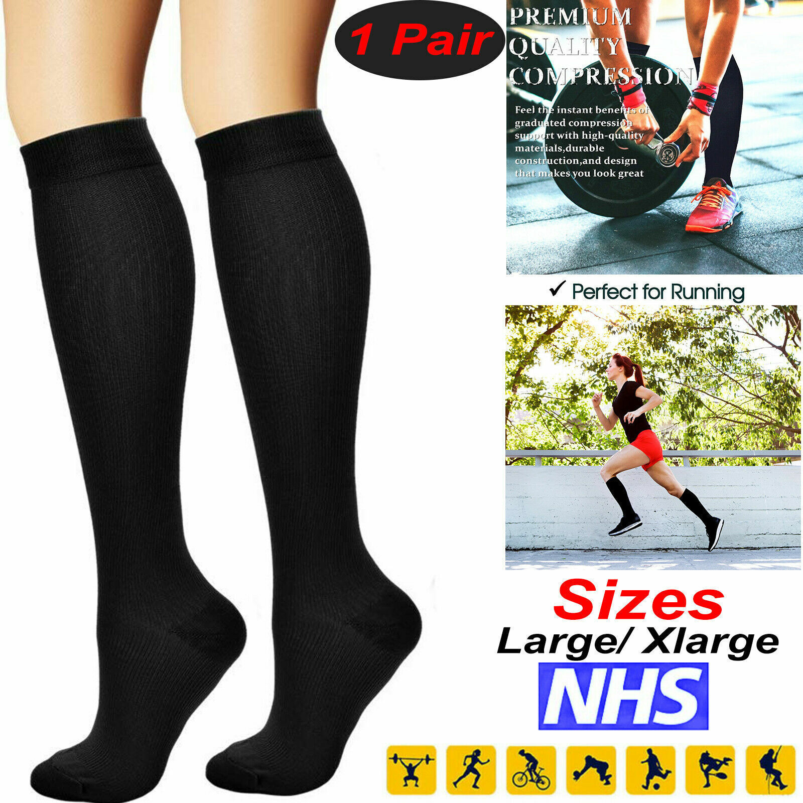 Compression Socks Stockings Womens Mens Knee High Medical 20-30 mmHG XXL