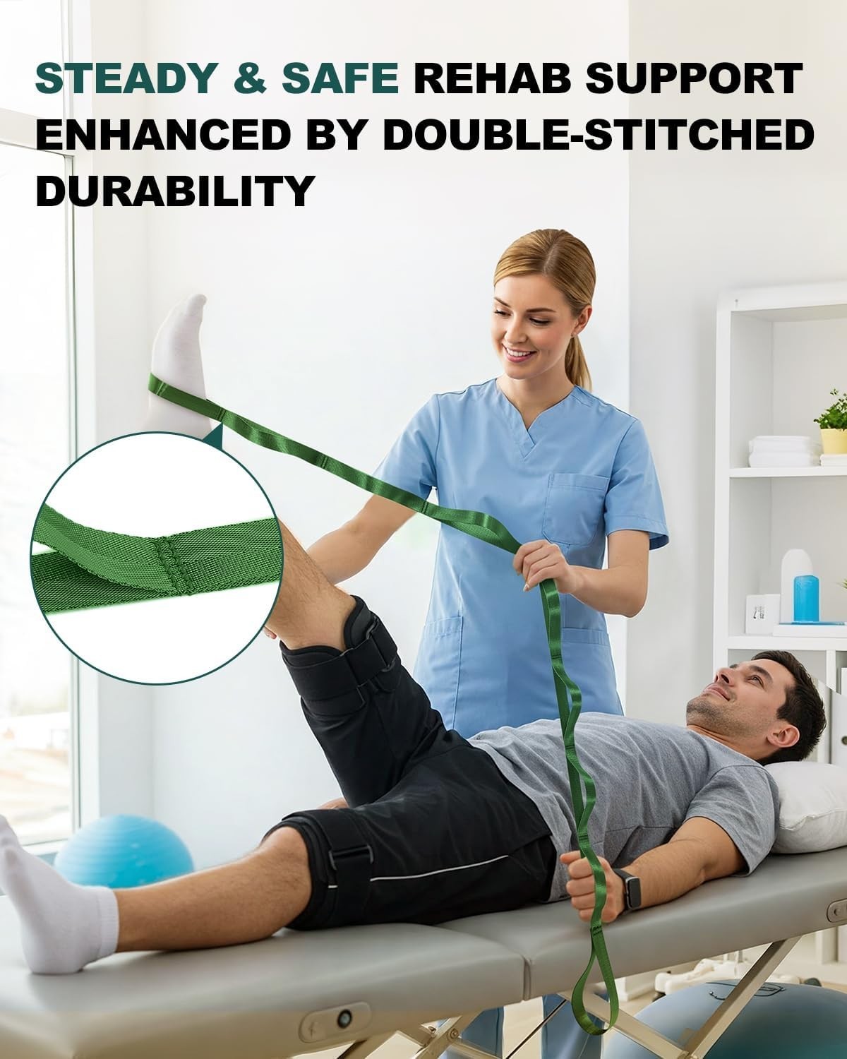 Stretching Strap for Physical Therapy & Home Rehab, Non-Elastic Yoga Strap fo…