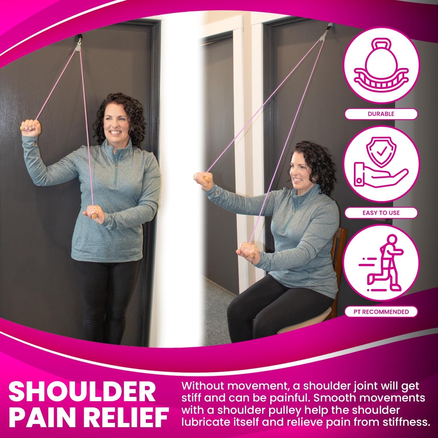 Pink Econo Ranger Shoulder Pulley with Metal Bracket – Mobility Aid for Recovery