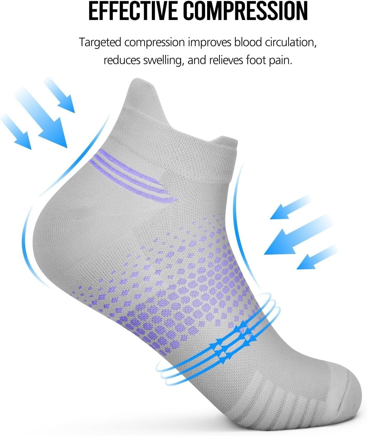 Cushioned Ankle Compression Socks for Women – 6 Pairs in Black, White, Grey