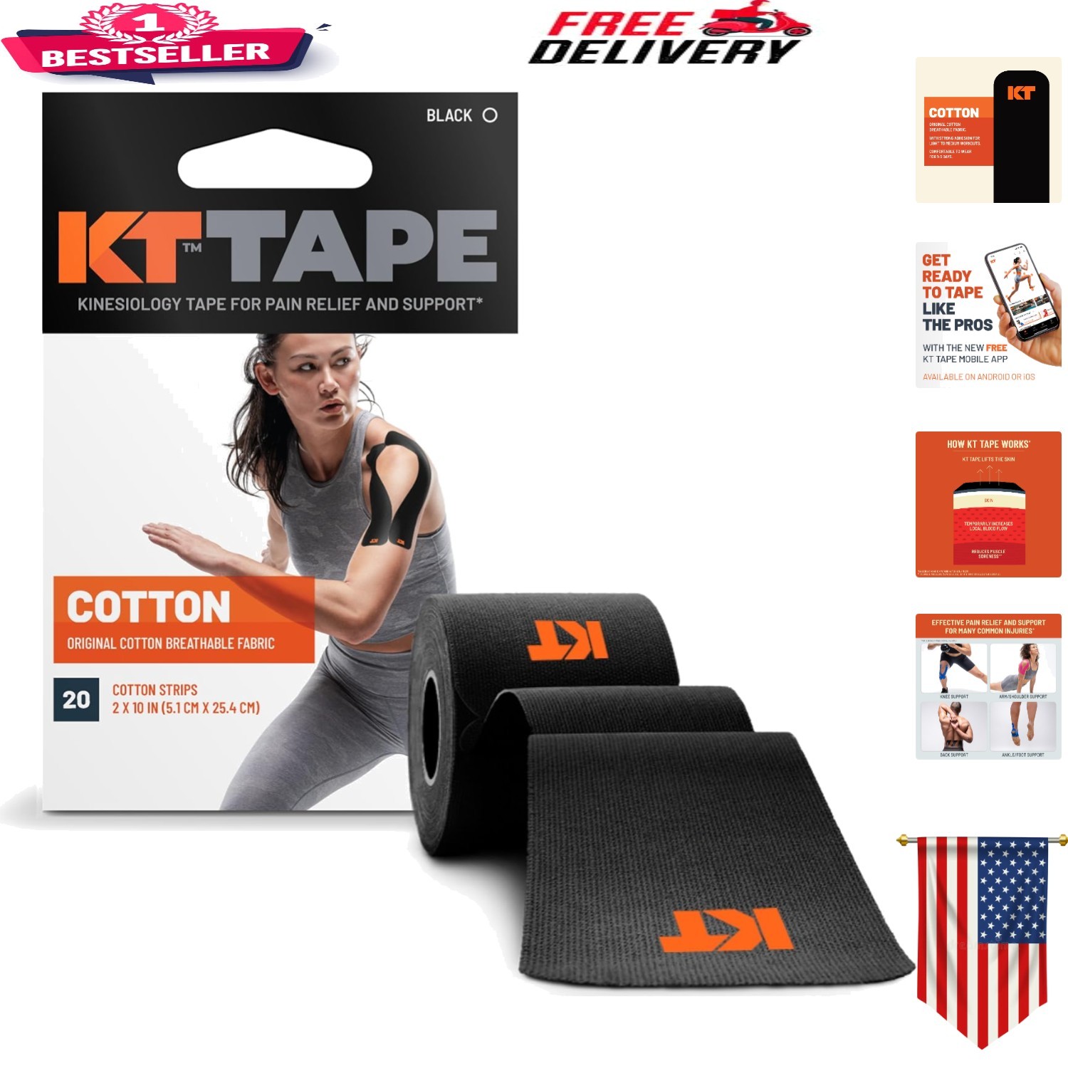 Hypoallergenic Kinesiology Tape – 20 Black Precut 10-inch Strips for Comfort
