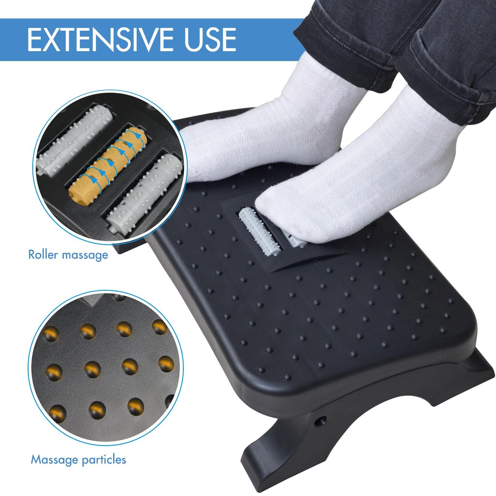 Ergonomic Under Desk Footrest Massage Rollers Leg Rest Pain Relief Non Slip Stoo