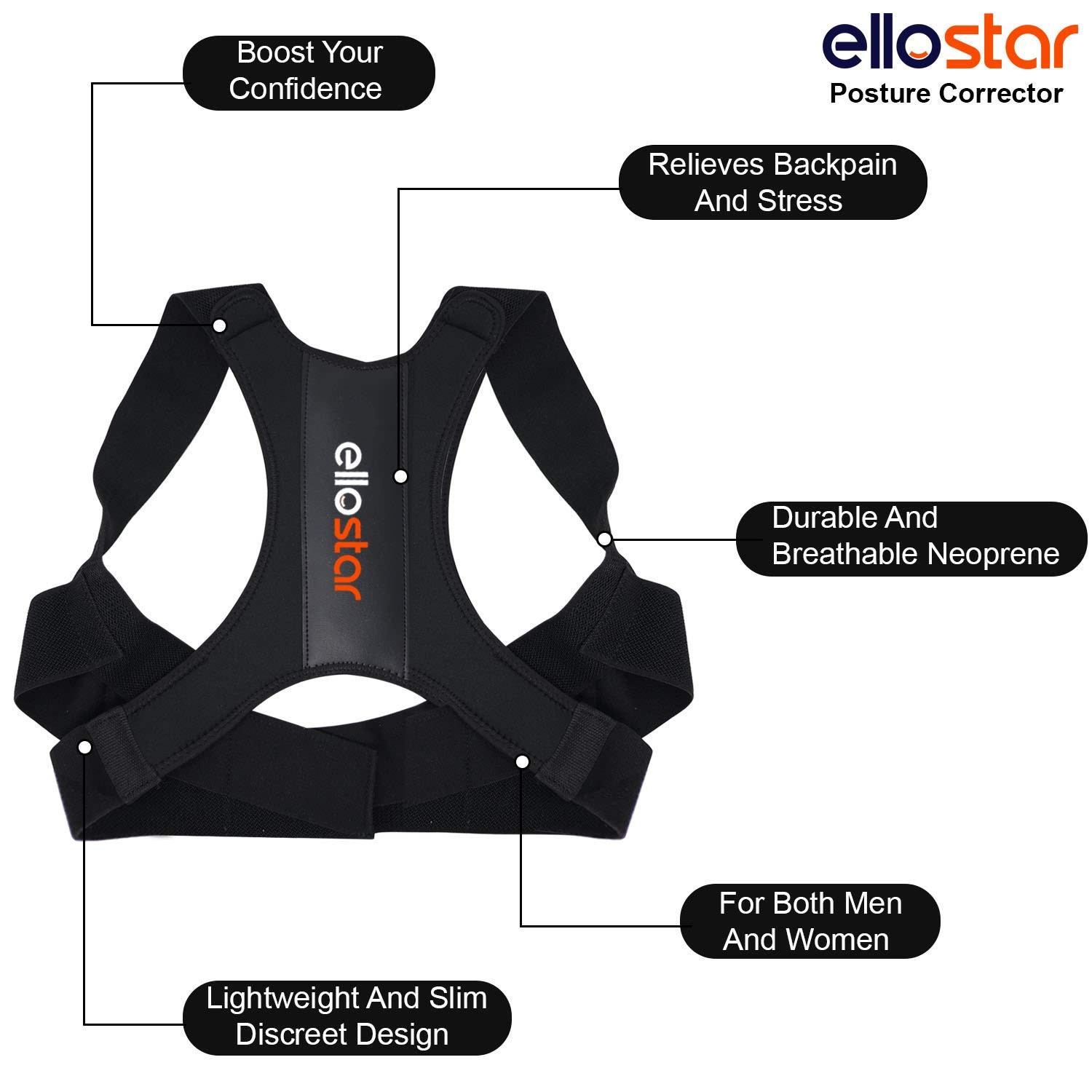 ellostar Back Brace Posture Corrector for Women and Men, Lumbar Large