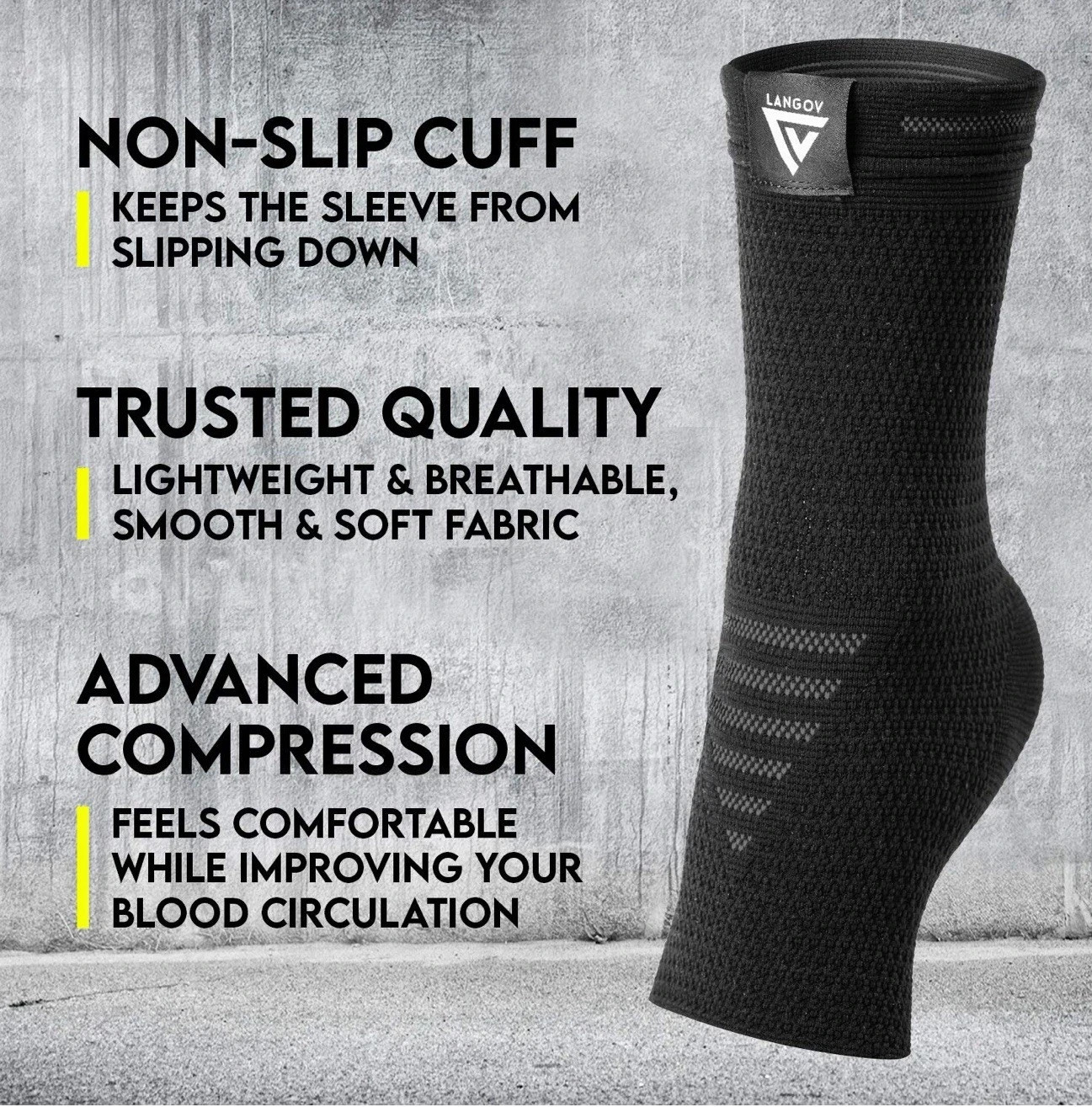 Langov Ankle Brace Compression Sleeve Ankle Unisex Compressor Brace Pair S-XL