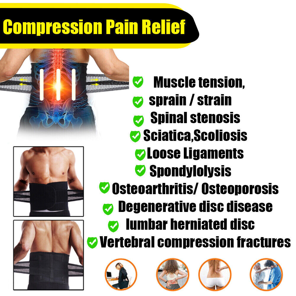Adjustable Double Pull Lower Back Brace Lumbar Support Belt Sciatica Pain Relief