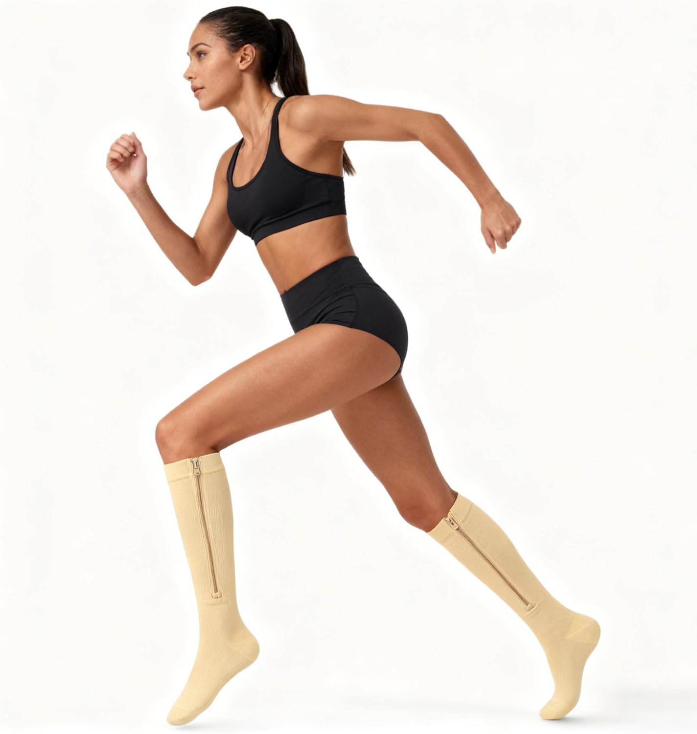 Nylon Zipper Compression Socks Support Graduated Stockings Mens Womens 20-30mmHg