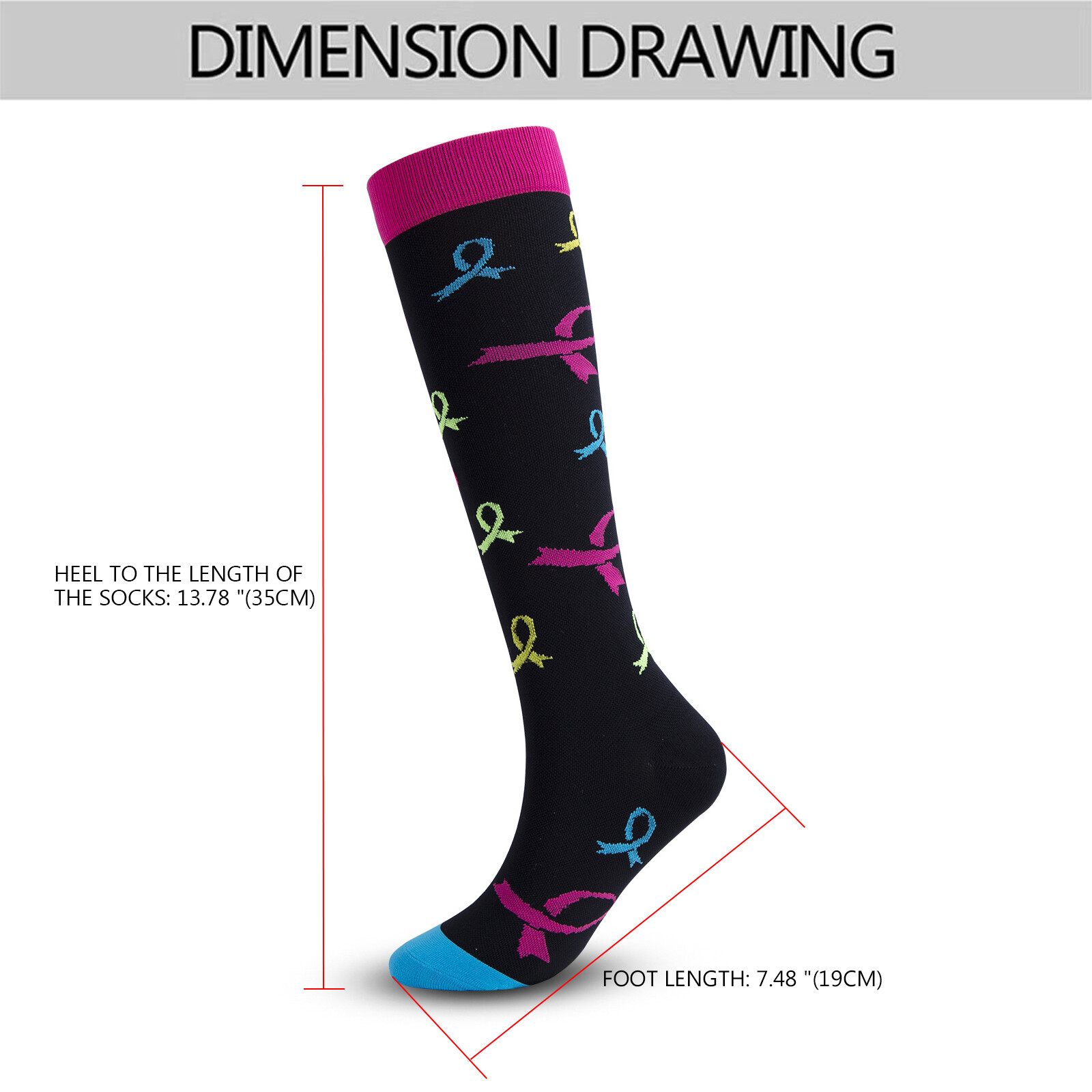 5 Pairs Women Compression Socks Creative Knee High Stockings Running 15-20 mmHg